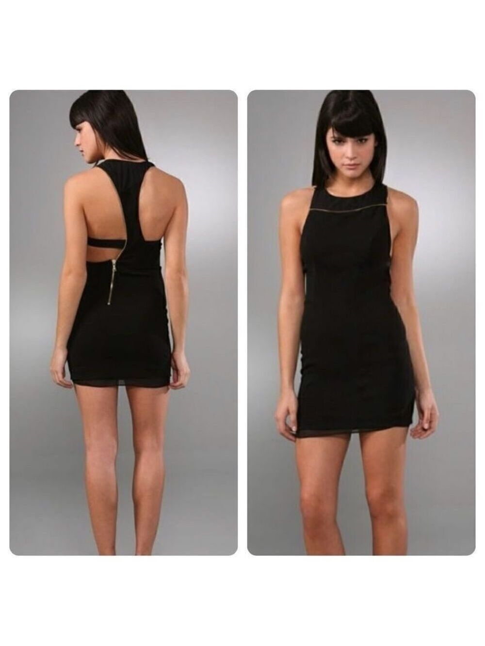 Alice + Olivia Ellie Asymmetrical Zipper Racer Back Silk Blend Mini Dress XS